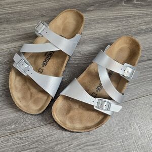 Birkenstock Salina Silver Metallic Sandals with Buckles Size 38